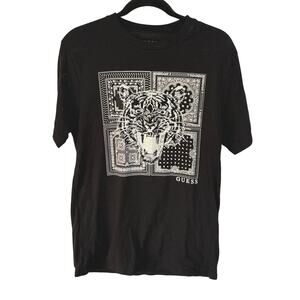Guess Black Rhinestone T-Shirt Bedazzled Tiger McBling Graphic Baby Tee Medium